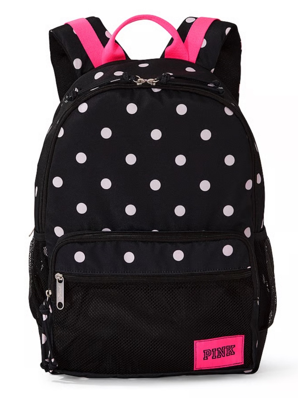 PINK Victoria's Secret Campus Black Backpack with Pink Polka Dots